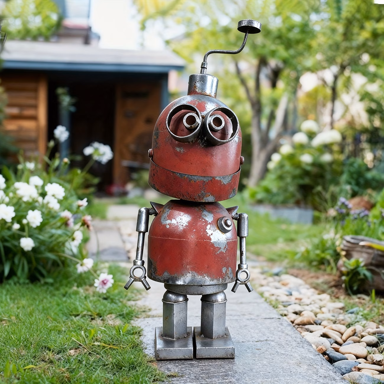Statue de Robot Vintage - Sculpture Métallique Rétro de Robot
