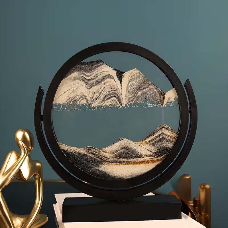 Ornement en verre style sablier 3D à paillettes