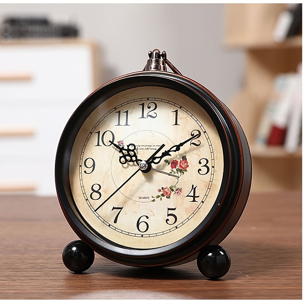 Réveil Vintage Européen 5 Pouces - Horloge Silencieuse à Piles Style Rétro Ancien